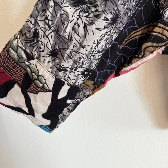 Ashro Top Ethnic Patchwork 3/4 Bat Sleeve Shirt Dbl Cloth Rayon Cotton - Picture 4 of 10